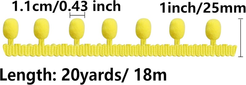 PT'SON 20 Yards Pom Pom Trim Ball Fringe Ribbon, Yellow Ribbon Sewing Tassel Ball Applique for DIY, Sewing, Crafts, Decoration - Image 2